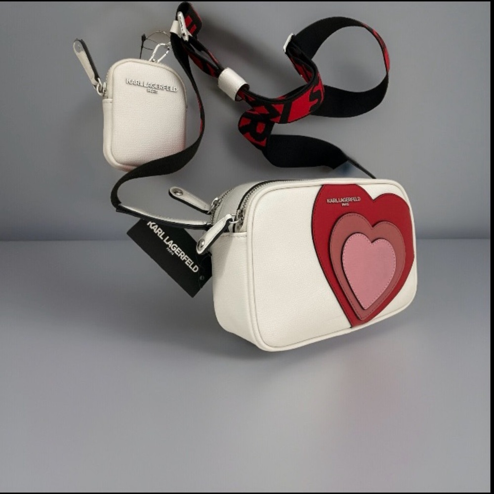 KARL LAGERFELD Valentine Heart CROSSBODY With Detachable Zip Pouch NWT